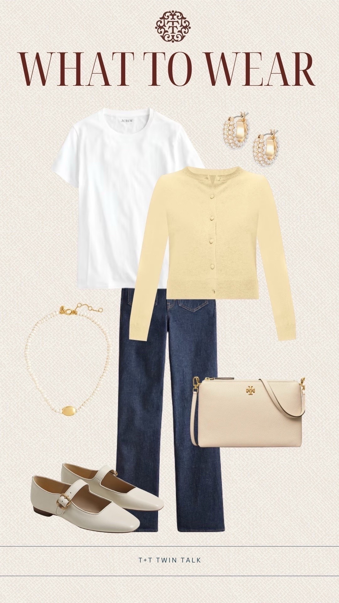 T+T, what to wear! We are loving this butter yellow cardigan from Tuckernuck. We paired it with dark wash denim and a simple J.Crew white tee. We accessorized the look with a pearl necklace, dainty earrings, and Mary Jane flats. 

#LTKSeasonal #LTKOver40 #LTKMidsize