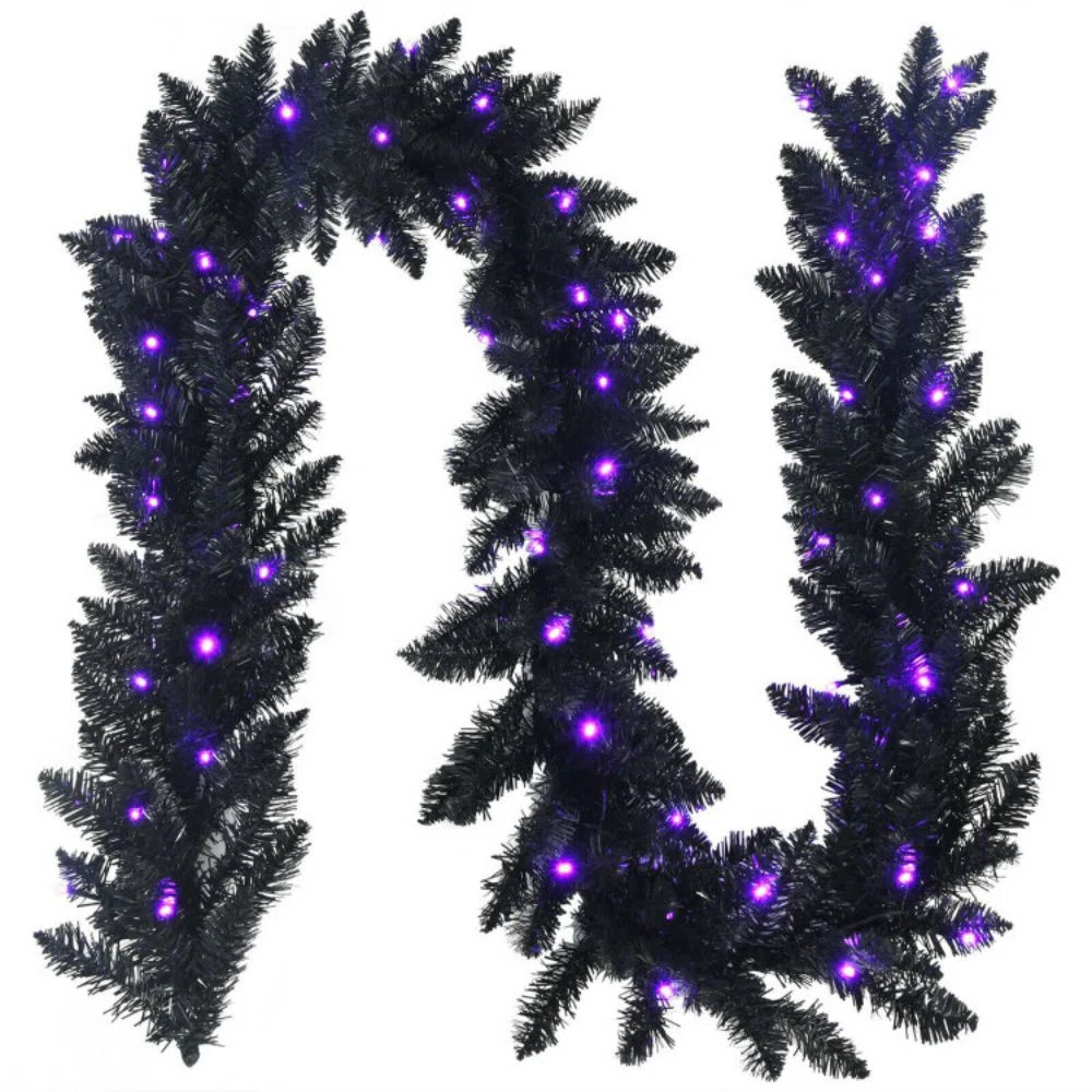 The Holiday Aisle® 9ft Pre-lit Halloween Garland, Artificial Halloween Rattan W/ 50 Purple Led L... | Wayfair North America
