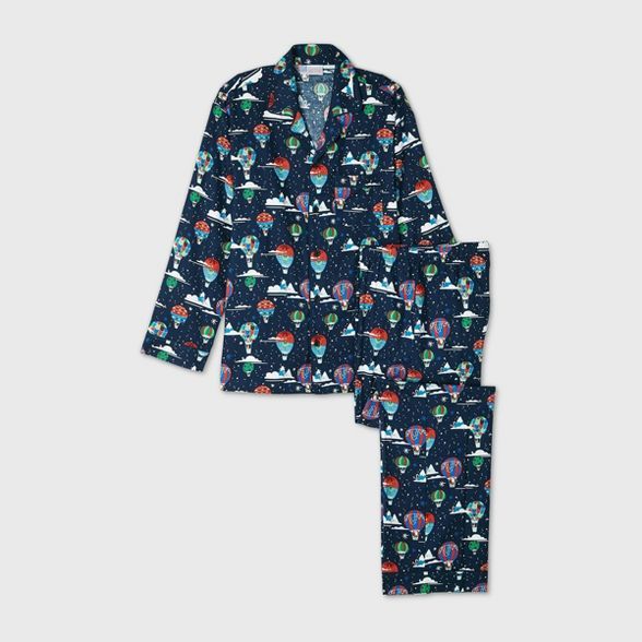 Men's Holiday Hot Air Balloon Print Flannel Matching Family Pajama Set - Wondershop™ - Navy | Target