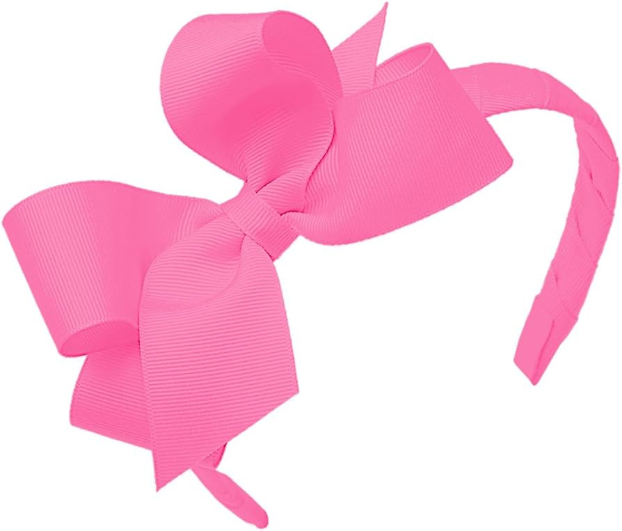 Wee Ones Girls' Classic Grosgrain Hair Bow on a Wrapped Headband, Stylish For All Hair Types, Med... | Amazon (US)