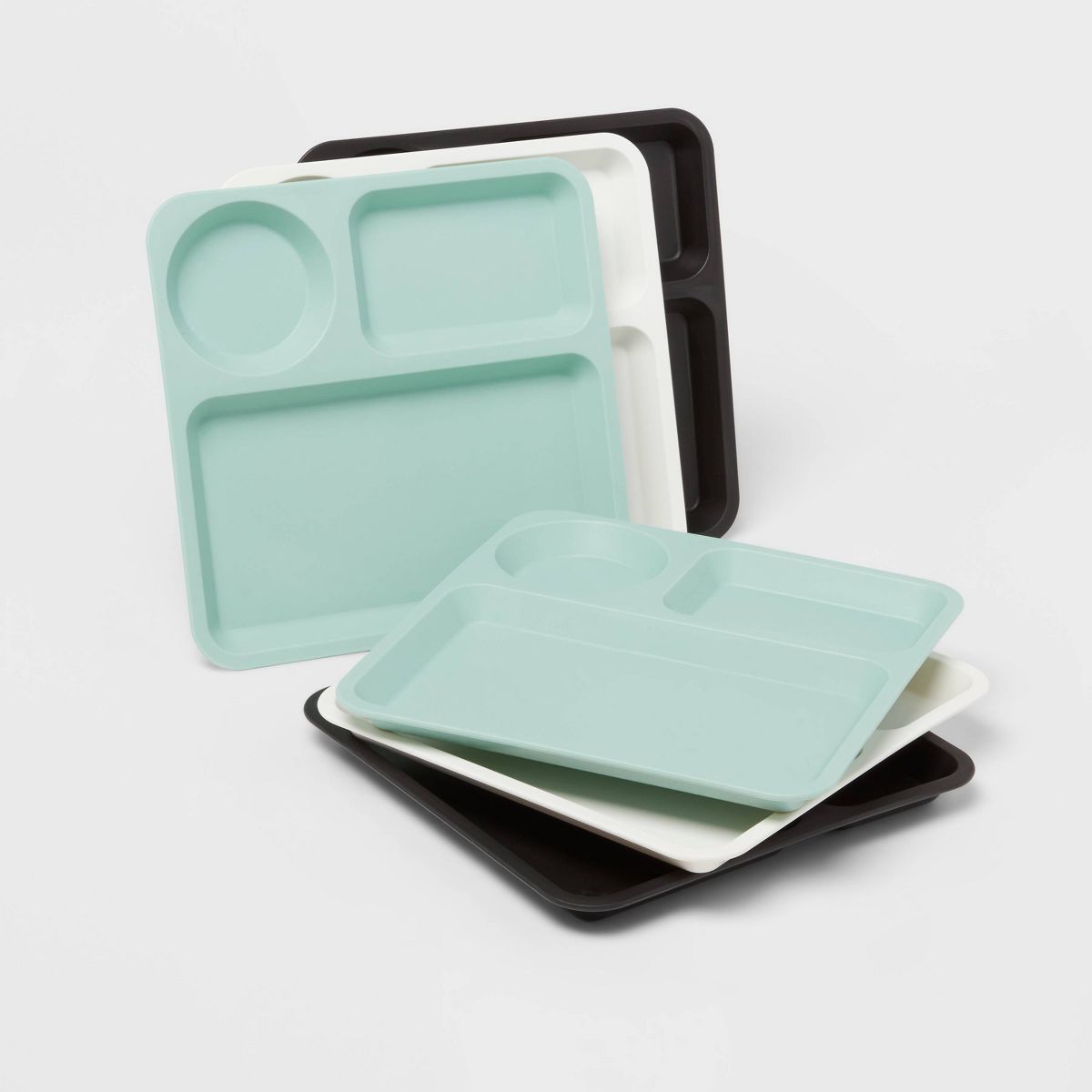 10" 6pk Plastic Cool Colors Kids' Square Divided Plates - Pillowfort™ | Target