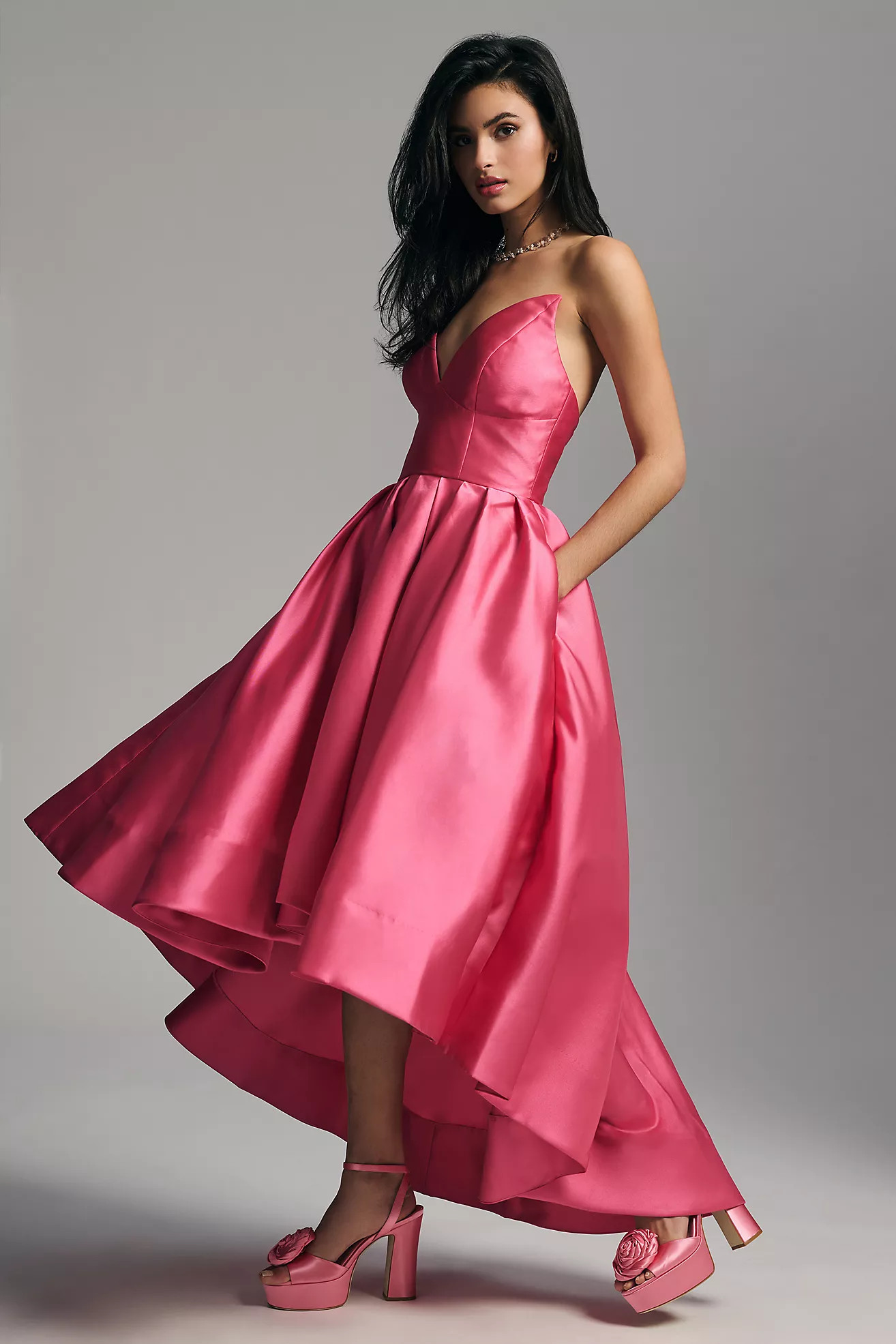 Hutch Sabrina Strapless V-Neck Pleated High-Low Gown | Anthropologie (US)