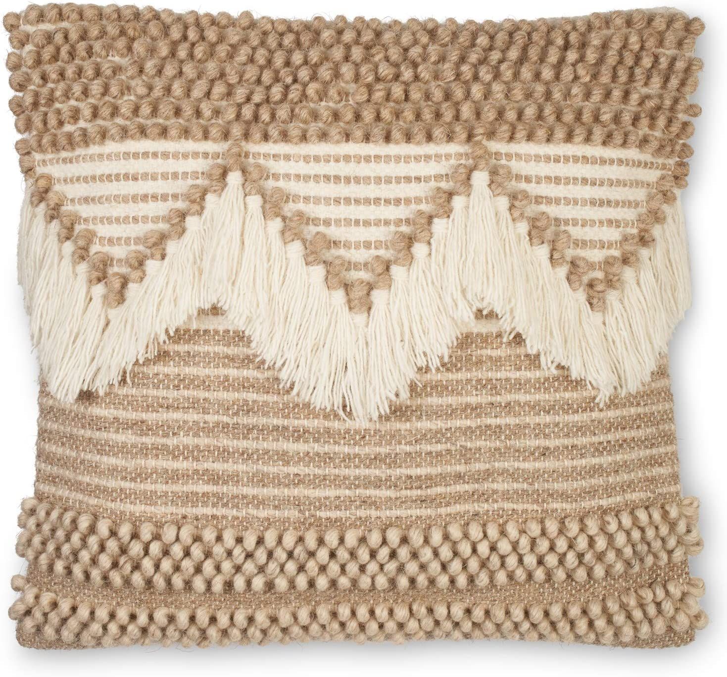 Cute Boho Throw Pillow Cover - Woven Boho Decorative Pillow with Fringe and Tufted Design | Styli... | Amazon (US)
