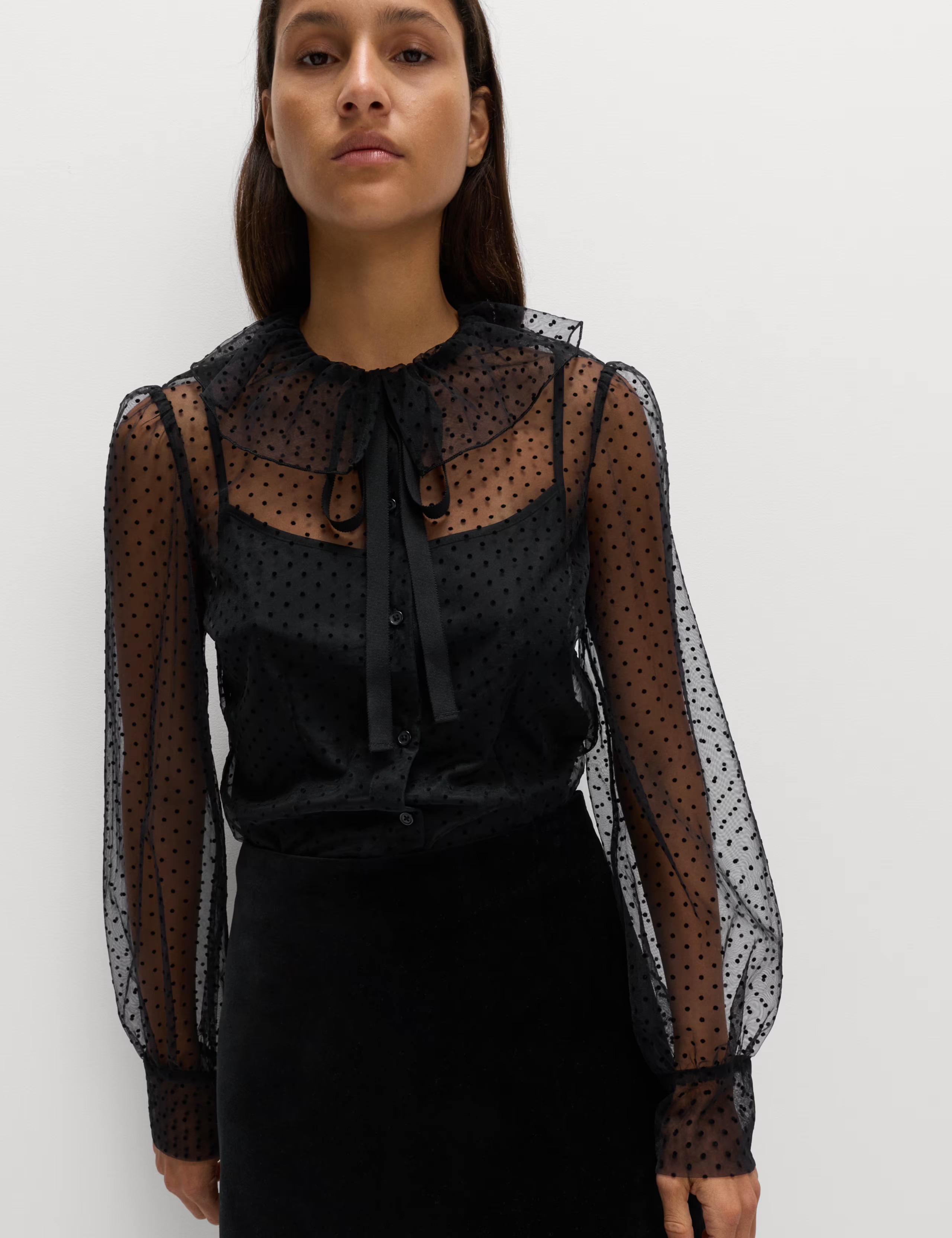 Polka Dot Tie Neck Frill Detail Blouse | Marks & Spencer (UK)