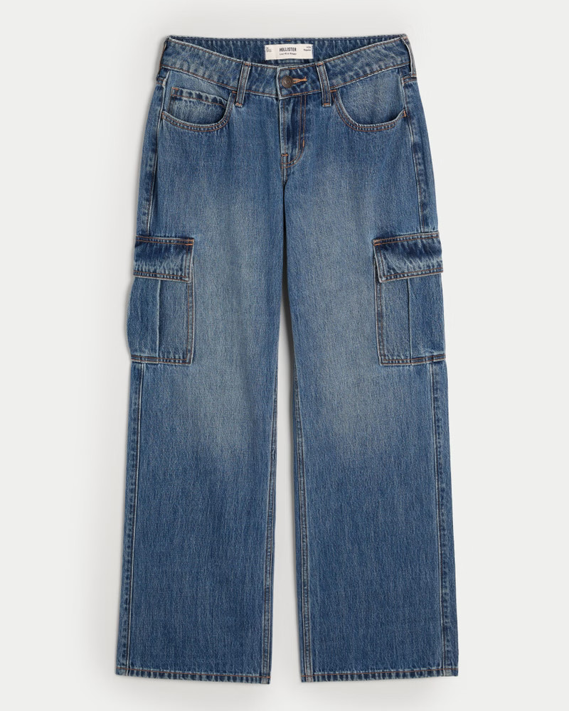 Low-Rise Medium Wash Cargo Baggy Jeans | Hollister (US)