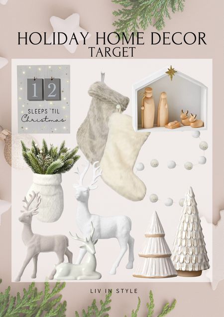 Target holiday decorations - Snowy White theme! Furry stockings, neutral decor, Christmas greenery, Christmas countdown, textured trees, nativity scene 

#LTKhome #LTKHoliday #LTKSeasonal