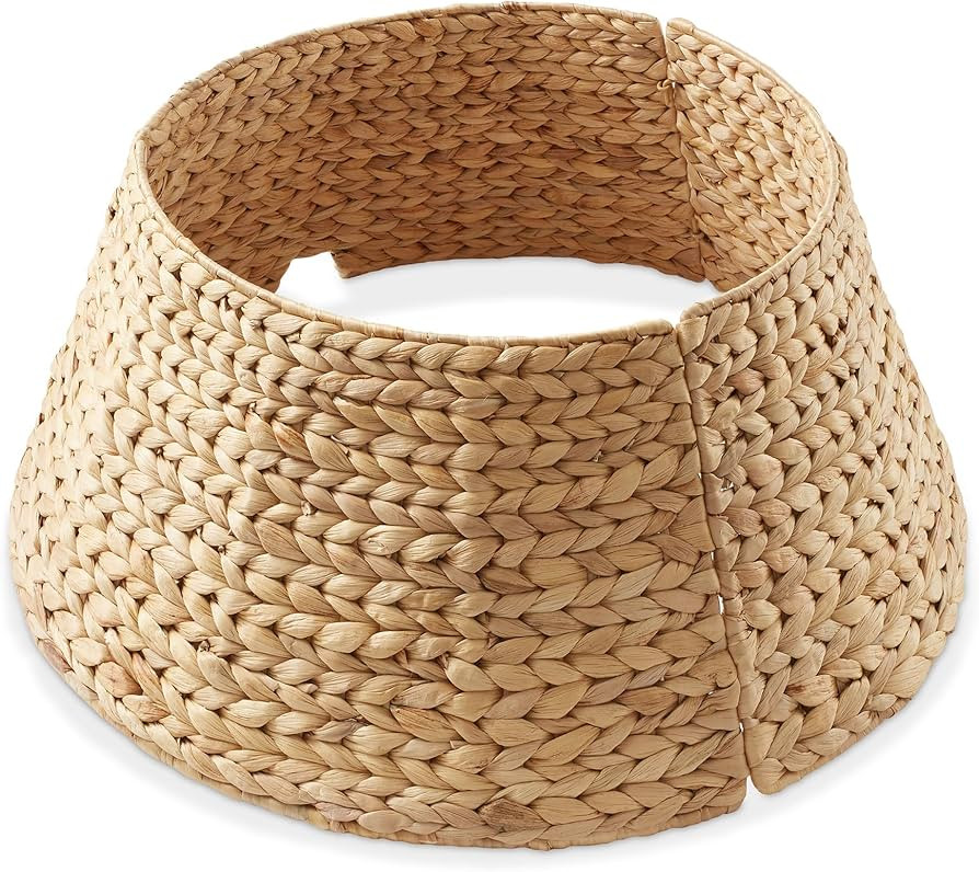 Casafield 24-Inch Christmas Tree Collar, Woven Water Hyacinth Tree Base Cover with Cord Cut Out, ... | Amazon (US)