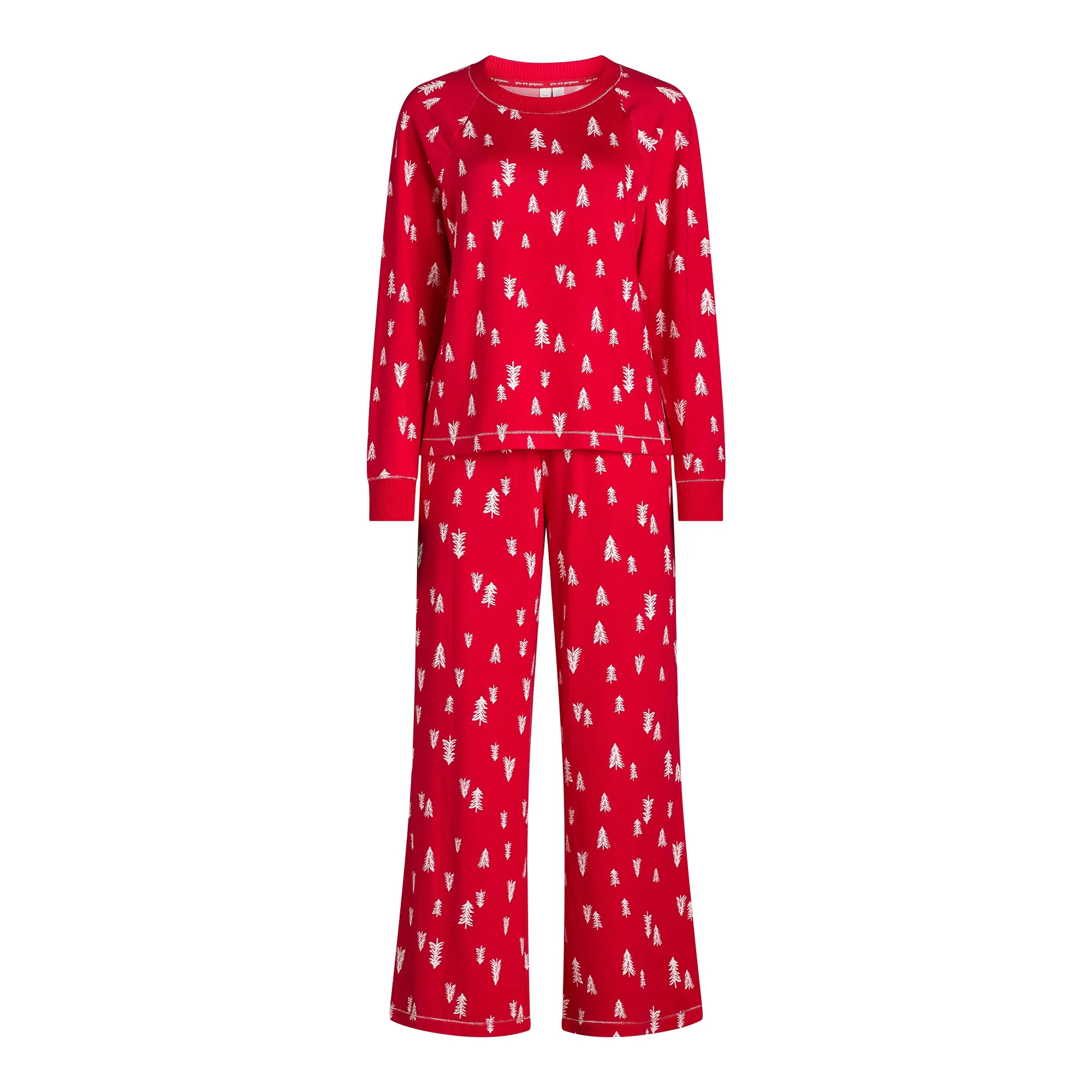 Joyspun Women’s Brushed Jersey Top and Wide Leg Pants Pajama Set, 2-Piece, Sizes XS-4X | Walmart (US)