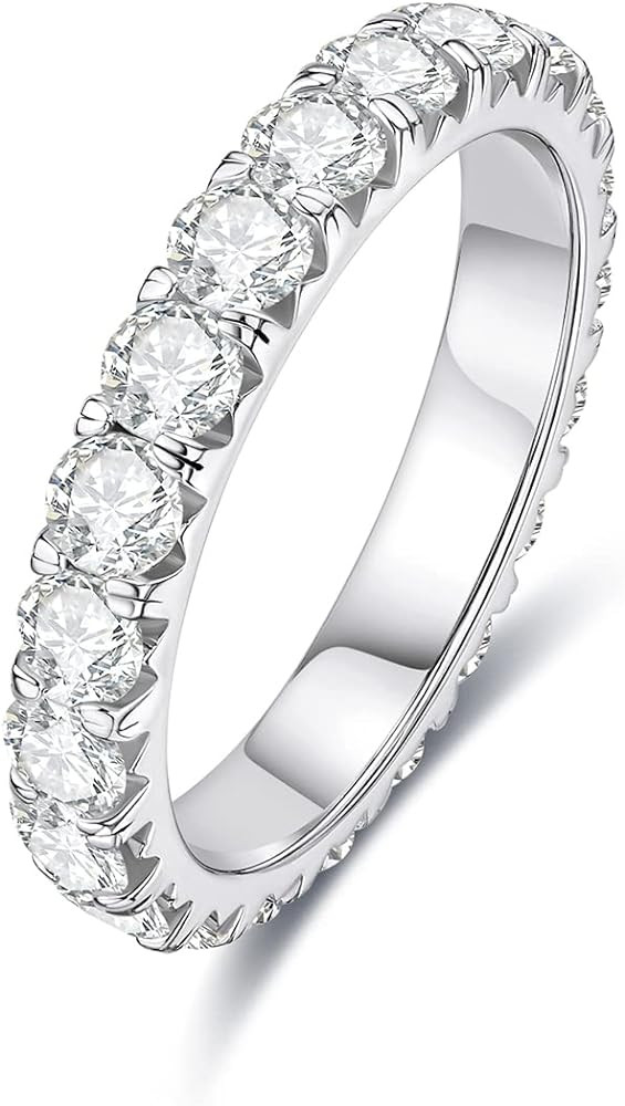 AnuClub Moissanite Eternity Wedding Band Ring D Color 925 Sterling Silver Rings for Women With Ce... | Amazon (US)