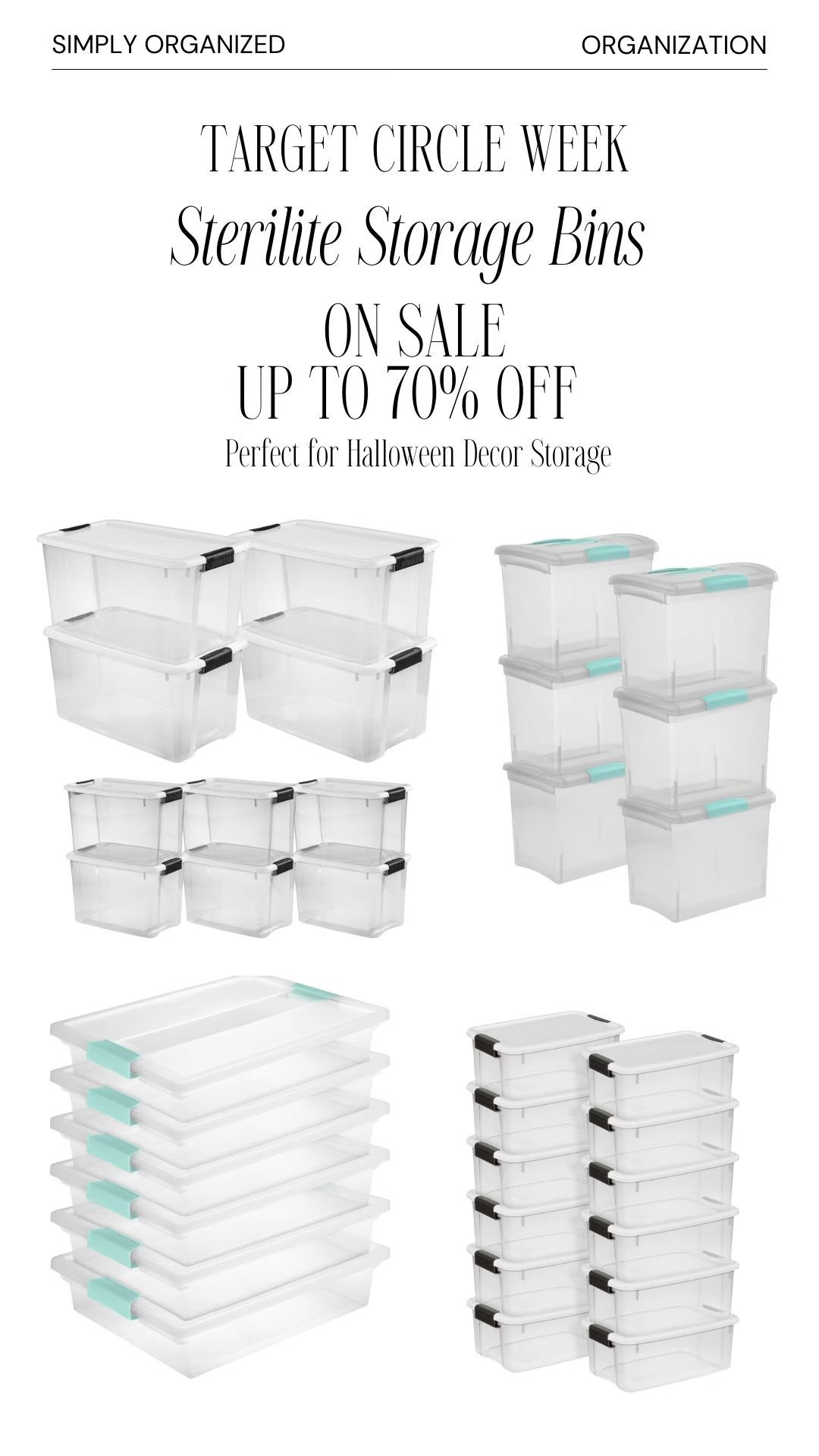 Sterilite storage bins are up to 70% off for Target Circle Deal Days. Perfect for storing Halloween décor and keeping it organized for next year.

#LTKHome