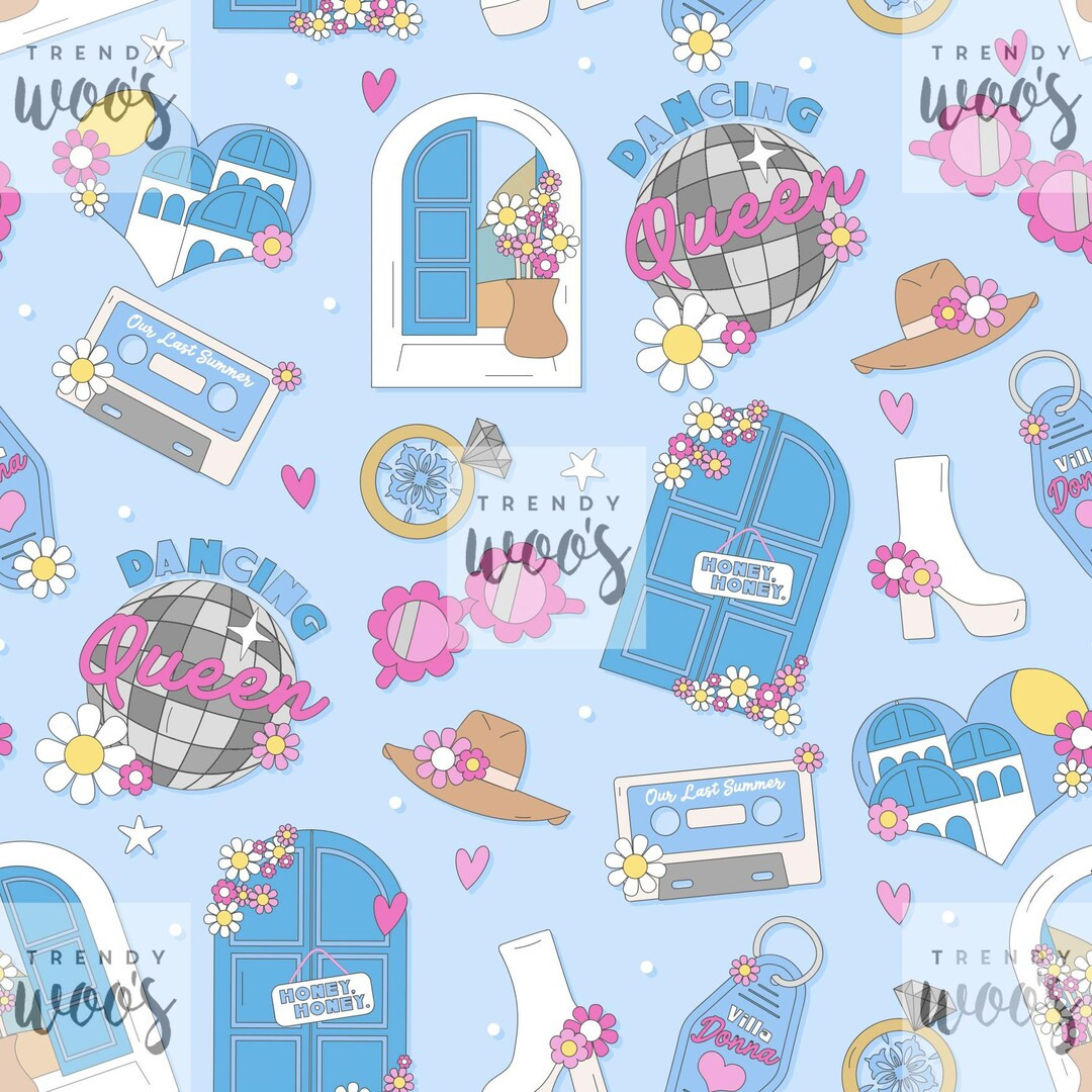 Mama Mia Abba Dancing Queencute Movie Seamless Pattern / Fabric Design / Surface Pattern / Digita... | Etsy (US)