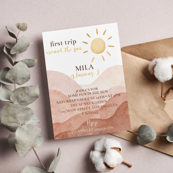 Editable First Trip Around the Sun Birthday Invitation | Etsy | Etsy (US)