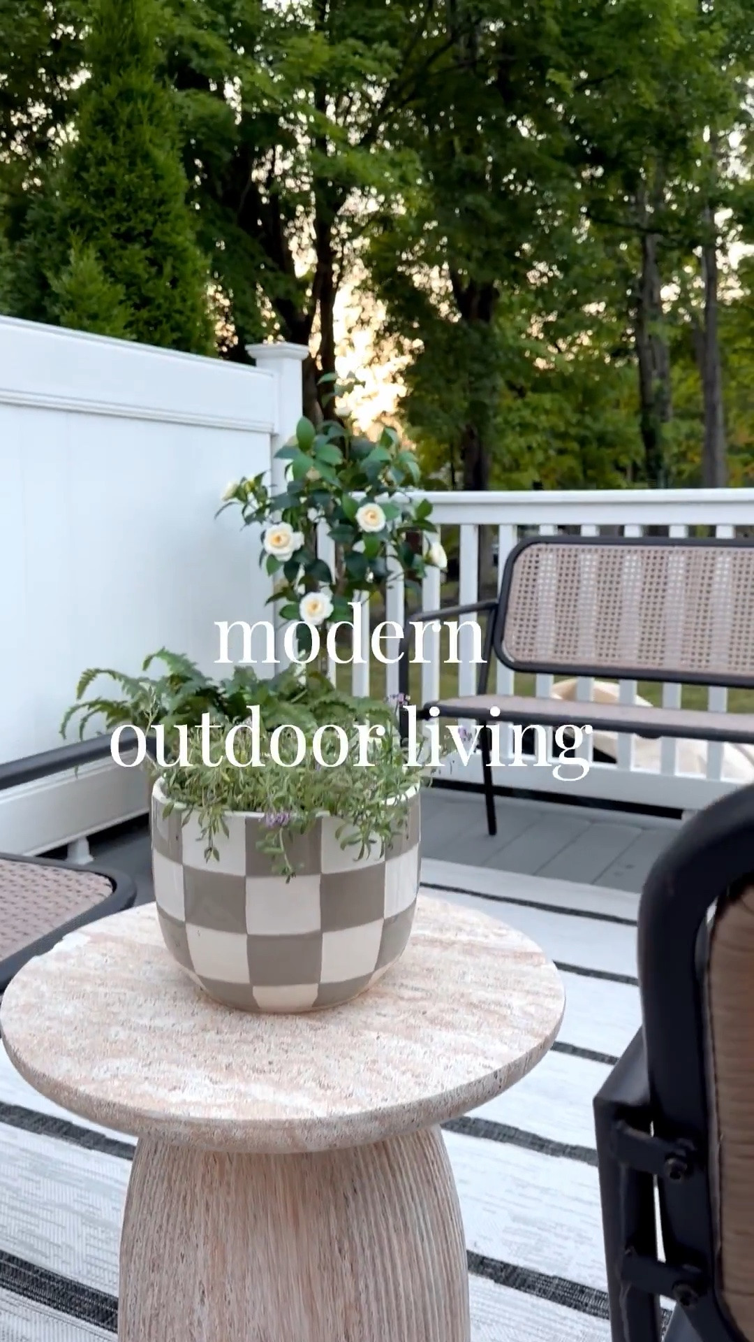 modern outdoor living inspo 🪴☀️

If you like MacKenzie-Childs retro style decor, then you’ll love this look-for-less checkered planter from @Walmart ! 

This heavy duty, glazed ceramic checkered planter can be used inside or outside to display your favorite flowers & plants!


.
.
.
artificial outdoor plants
set of two 45" faux Ferns under $40  
set of two 4ft artificial camellia trees
realistic faux plants
modern outdoor rugs
wicker patio furniture 
coastal outdoor decor
market bistro lights
outdoor string lights

#LTKSeasonal #LTKdayinmylife #LTKHome
