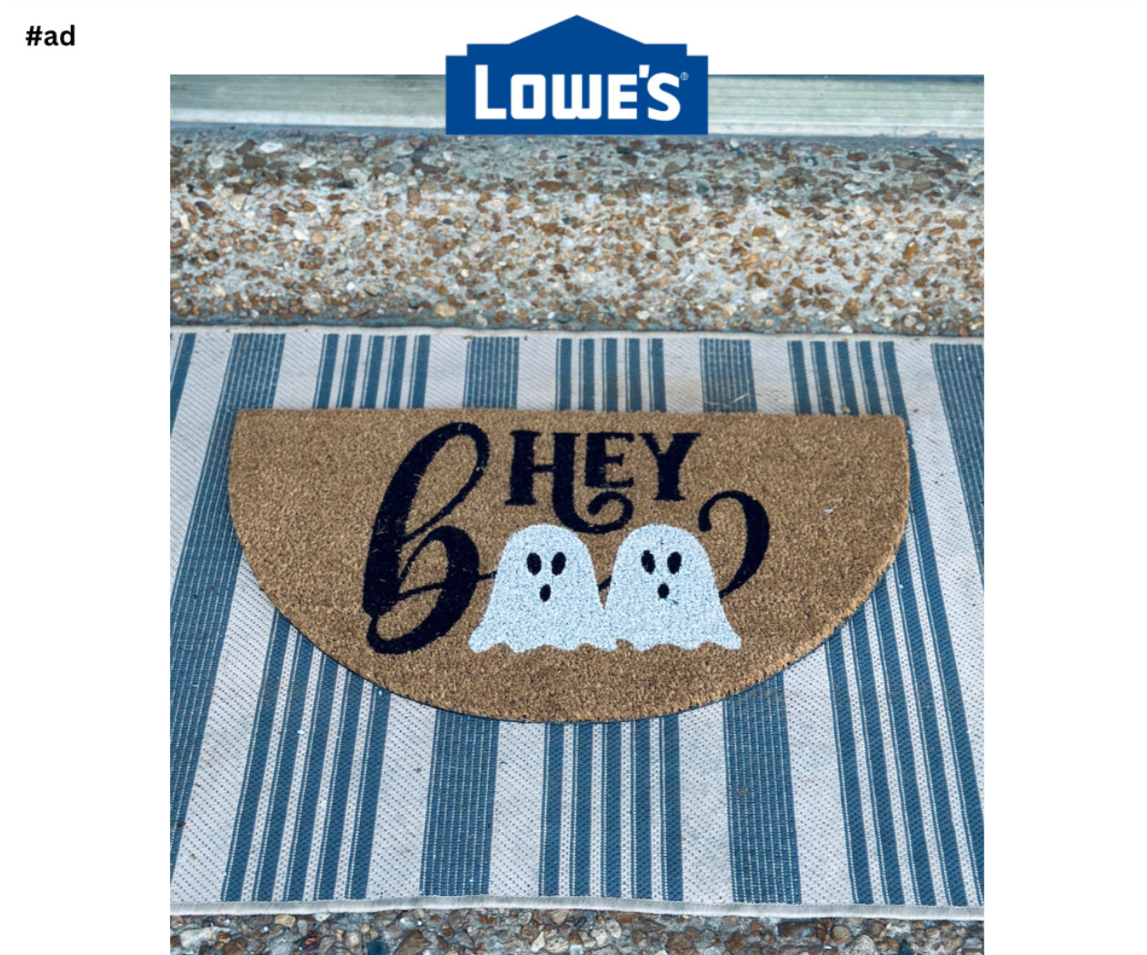 #ad Hey boo 👻✨ how cute is this doormat I grabbed from Lowe’s?! Perfect little way to spook up the entryway for fall without going over the top 🎃🍂 Plus, it’s made with natural coir (so it actually holds up) and has a non-slip grip, so it won’t be going anywhere…practical and adorable. Totally obsessed with how Lowe’s keeps surprising me with the cutest seasonal finds! 🙌 Lots of new spooky finds at Lowe’s right now including some more adorable doormats and some Halloween rugs! 
@loweshomeimprovement  #lowespartner 
 

 