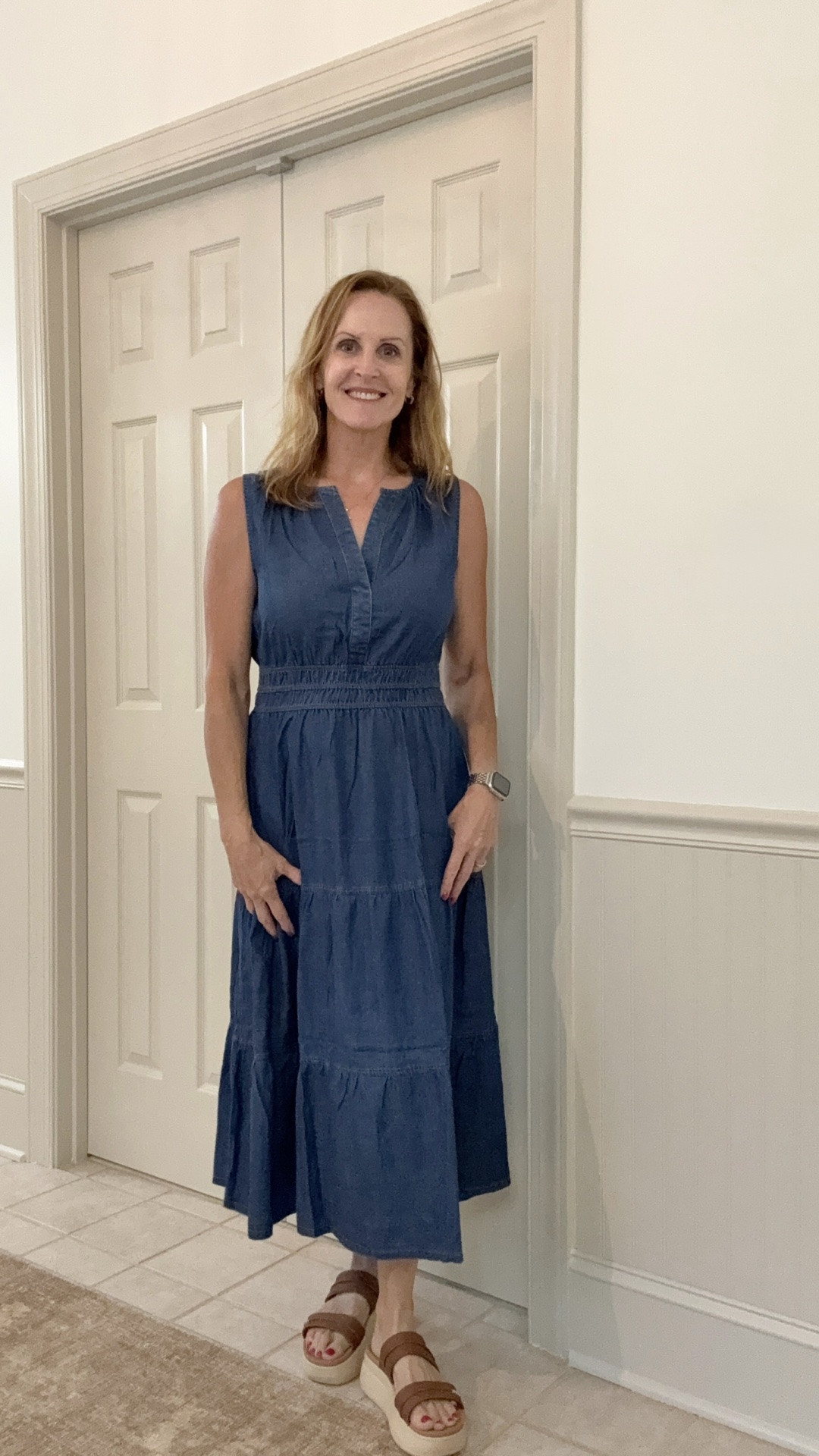 This dress!  I love denim dresses but they need to be made with soft chambray just like this one.  This dress has pockets, an empire waist, and a cute neckline. 
***I’m wearing a medium.

#LTKSeasonal #LTKOver40