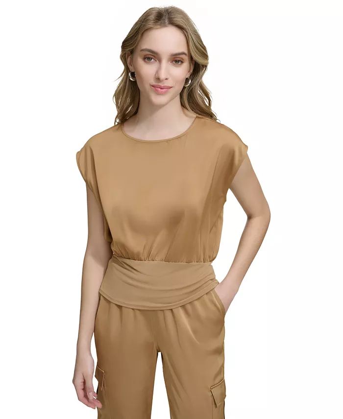 Women's Banded-Waist Extended-Shoulder Top | Macy's