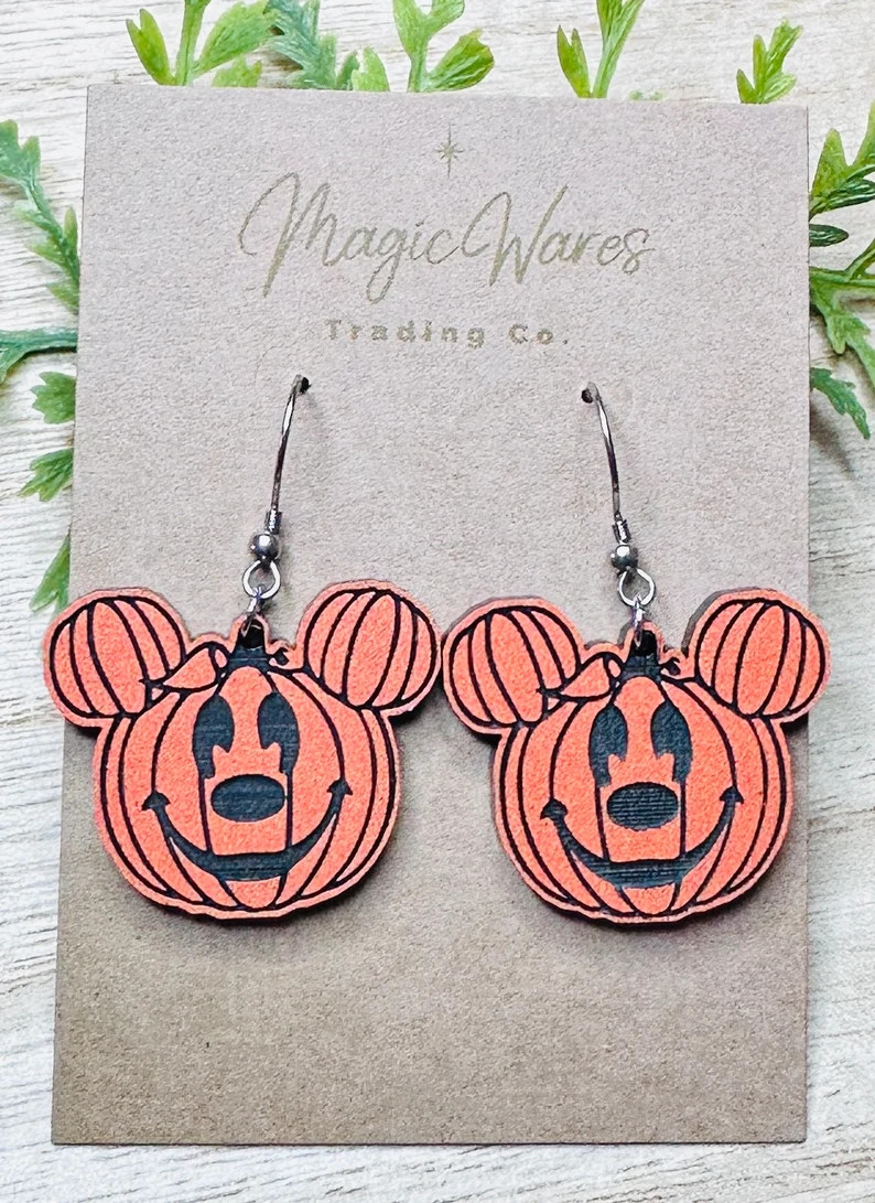 Pumpkin Mouse Dangle Earring, Engraved Orange on Black Acrylic Earrings, Made to order, Laser Eng... | Etsy (US)
