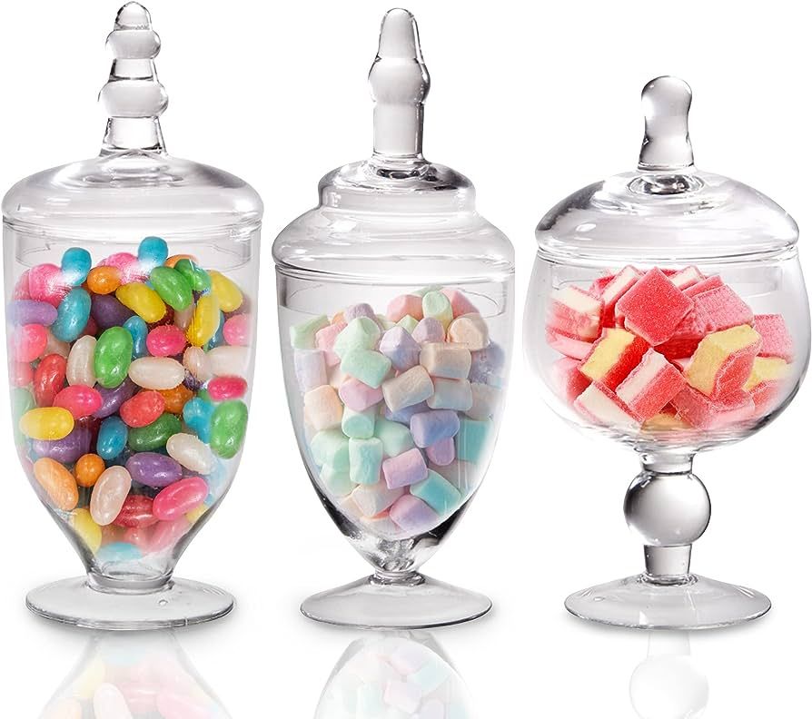 Candy Jars Clear Glass Apothecary Bowls - Set of 3 - Wedding Candy Buffet Containers (Medium) | Amazon (US)