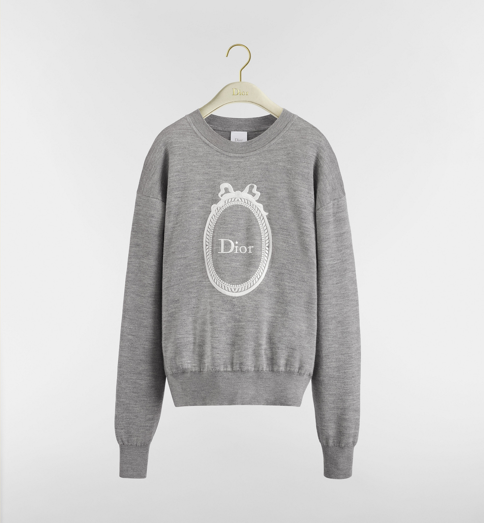 Dior Médaillon Embroidered Sweater Gray Wool-Blend Knit | DIOR | Christian Dior Parfums UK