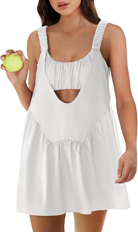 ANRABESS Women Summer Sleeveless Mini Dress Built-in Bra and Shorts Casual Cutout Workout Athleti... | Amazon (US)