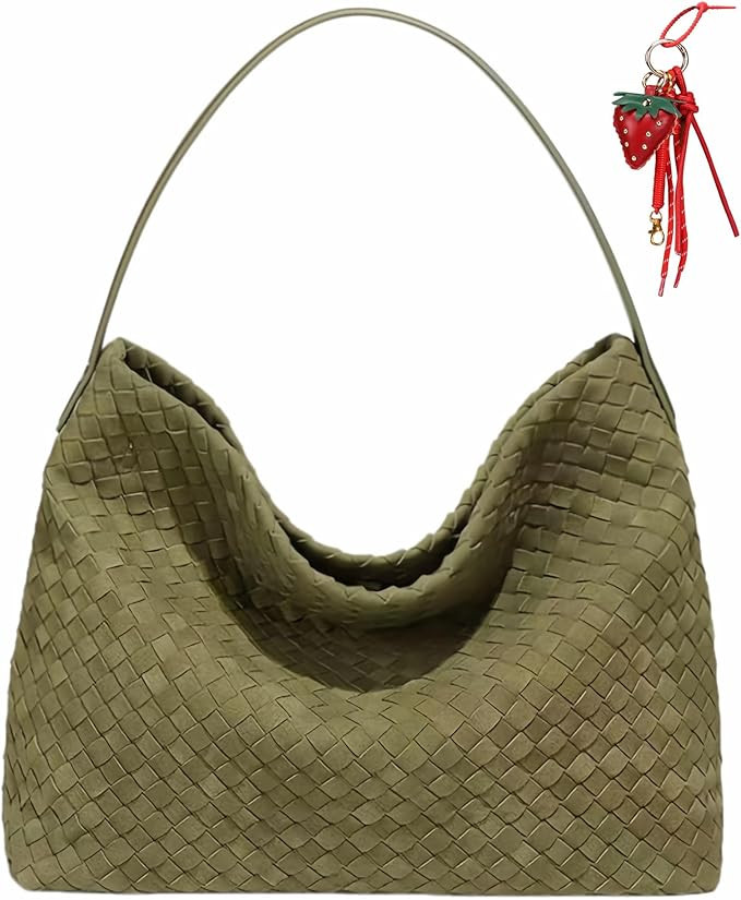 Woven Suede Shoulder Bag for Women,Suede Handbag Hobo Fashion Tote Bag Satchel for Work Weekend T... | Amazon (US)