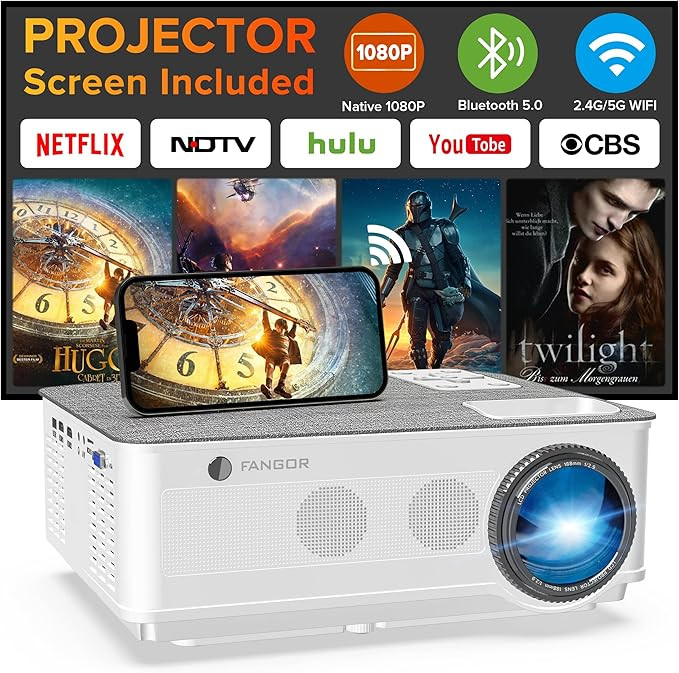 Native 1080P Projector 5G WiFi and Bluetooth, FANGOR 350 ANSI Outdoor Projector 4K Support, Home ... | Amazon (US)