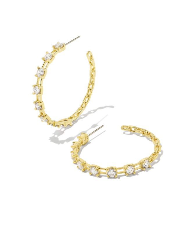 Lexi Gold Hoop Earrings in White Crystal | Kendra Scott