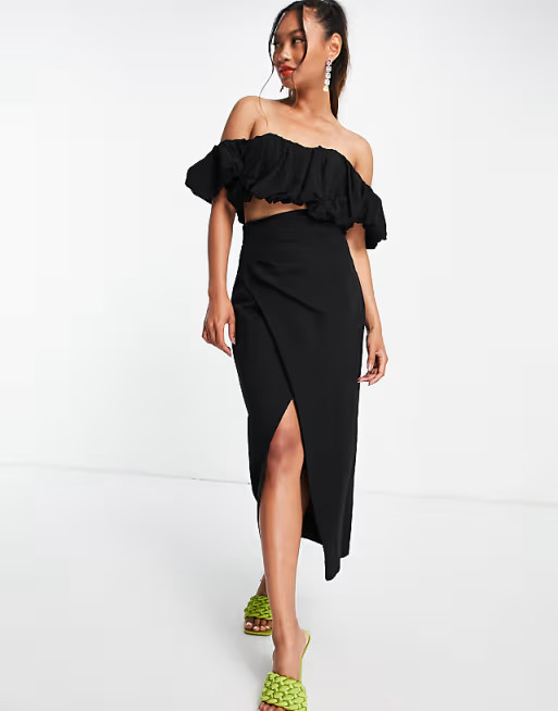 ASOS EDITION slit side coordinating midi skirt in black linen | ASOS (Global)