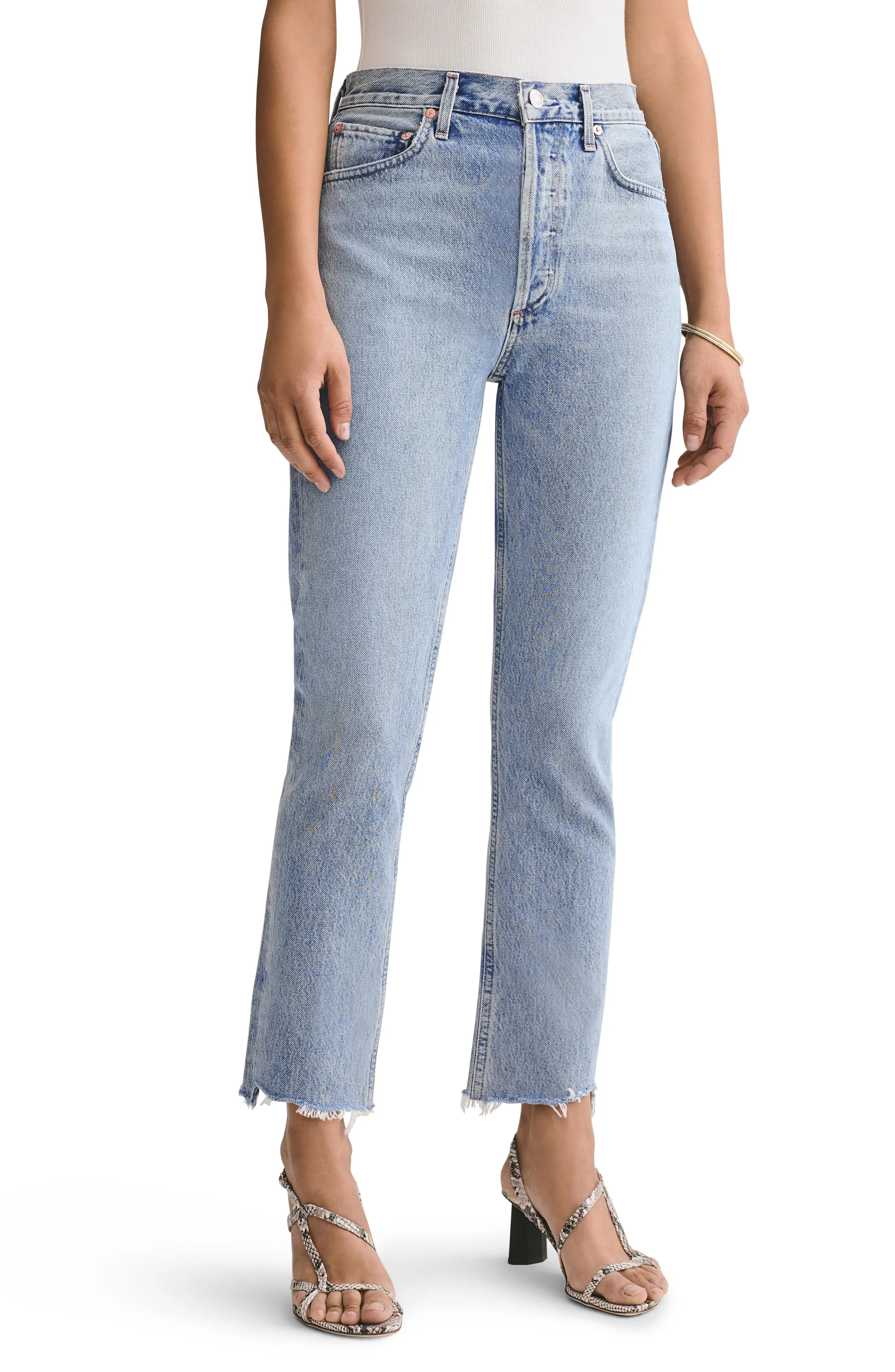 AGOLDE Riley High Waist Step Hem Jeans in Zephyr at Nordstrom, Size 31 | Nordstrom