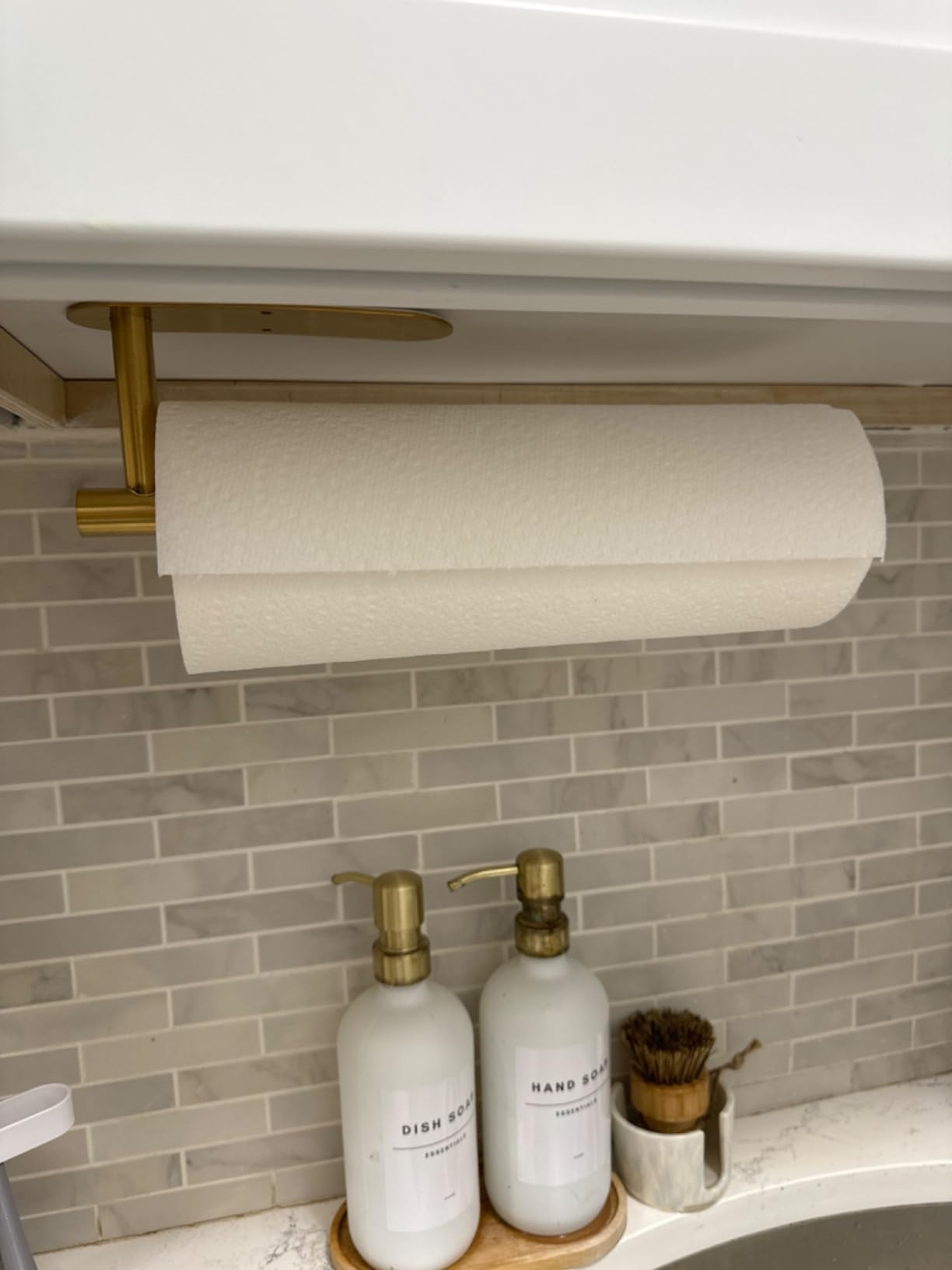 VAEHOLD Self Adhesive Paper Towel Holder Under Cabinet Mount, Wall Mounted Paper Towel Roll Holder for Kitchen, Bathroom, Wall - SUS304 Stainless Steel (Gold) | Amazon (US)