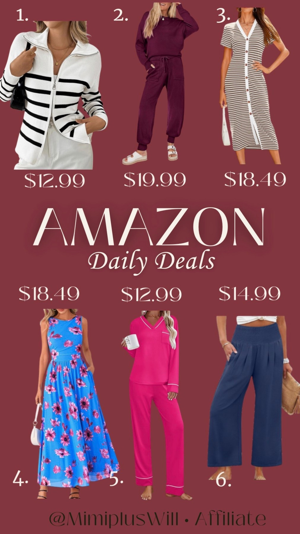 Amazon daily deals! Use the codes below for a limited time!

1. AZUJZT7R
2. A3I3BJ5T
3. 50ZIMNAX
4. 50DRU2QV
5. 8C2E37J9
6. MM2OPP4N

Amazon deals | Amazon finds | matching pajamas | Valentine’s Day | sweater 
Follow @mimipluswill for more!

#LTKValentine #LTKPetite #LTKSaleAlert
