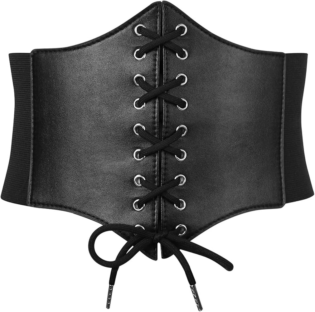 SUOSDEY Black Corset Belt for Women, Vintage Lace-up Elastic Waist Belt, Tied Waspie Wide Belt fo... | Amazon (US)