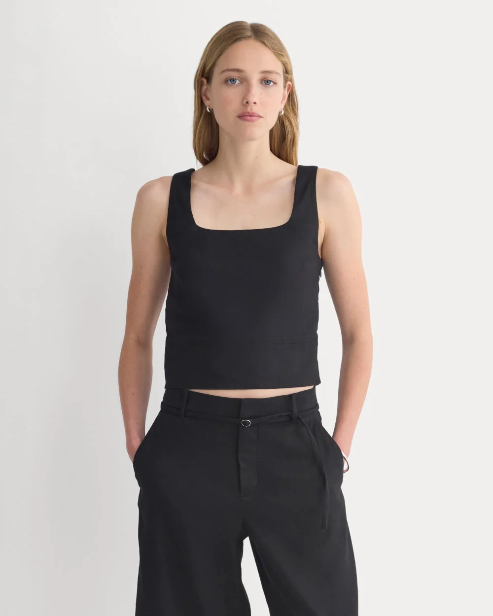 Square Tank in Stretch Linen | Black | Everlane
