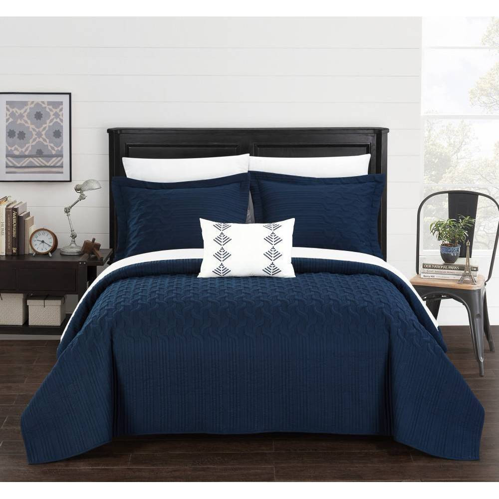 Chic Home Design King 4pc Shala Quilt & Sham Set Navy | Target
