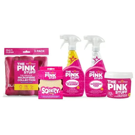 The Pink Stuff Household Essential Bundle (1 Cleaning Paste, 1 Multipurpose Spray, 1 Bathroom Foam Spray, 1 Dual Sided Sqeezy, 1 3Ct Micro Cloth) | Walmart (US)