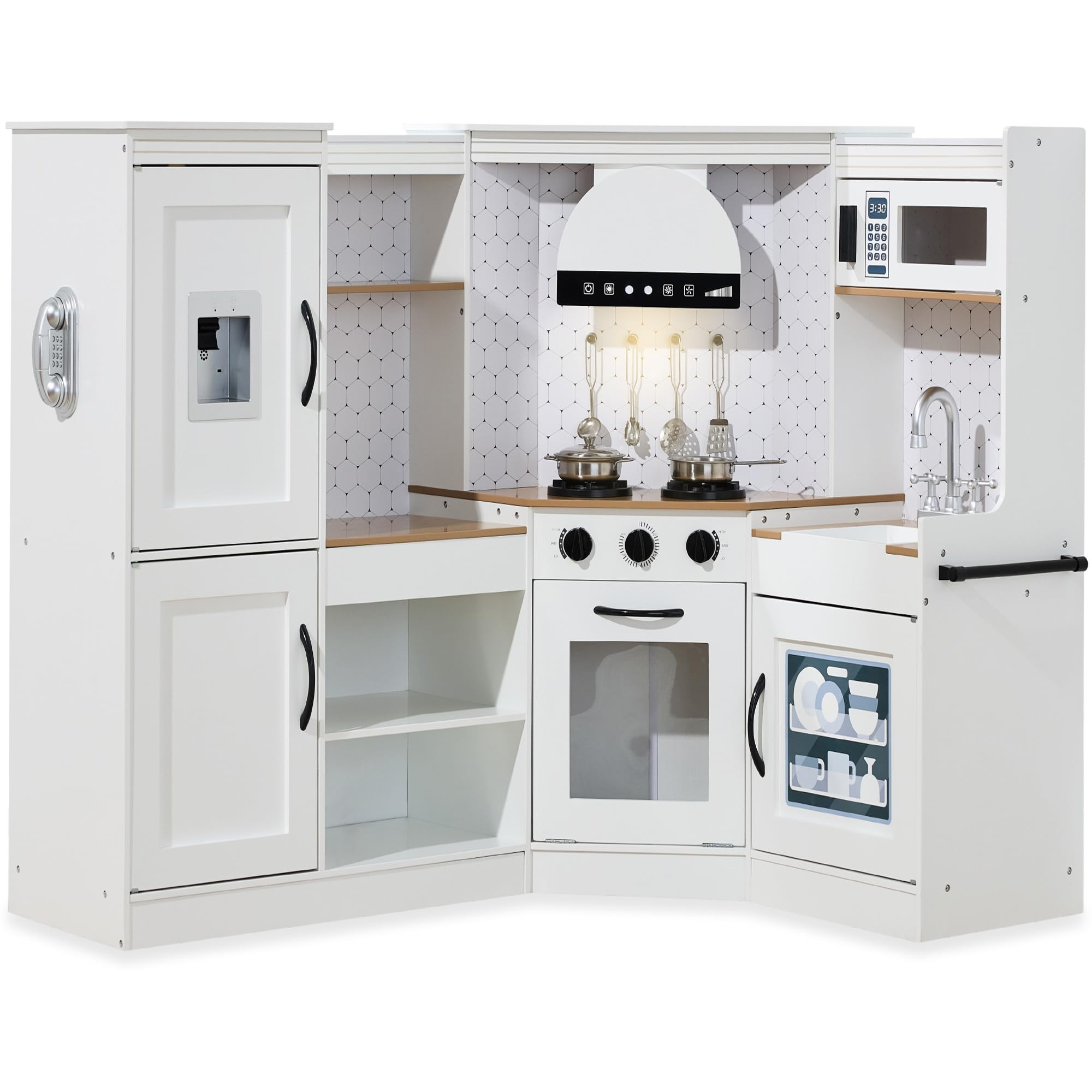 Best Choice Products Pretend Play Corner Kitchen, Ultimate Interactive Wooden Kids Playset w/Ligh... | Amazon (US)