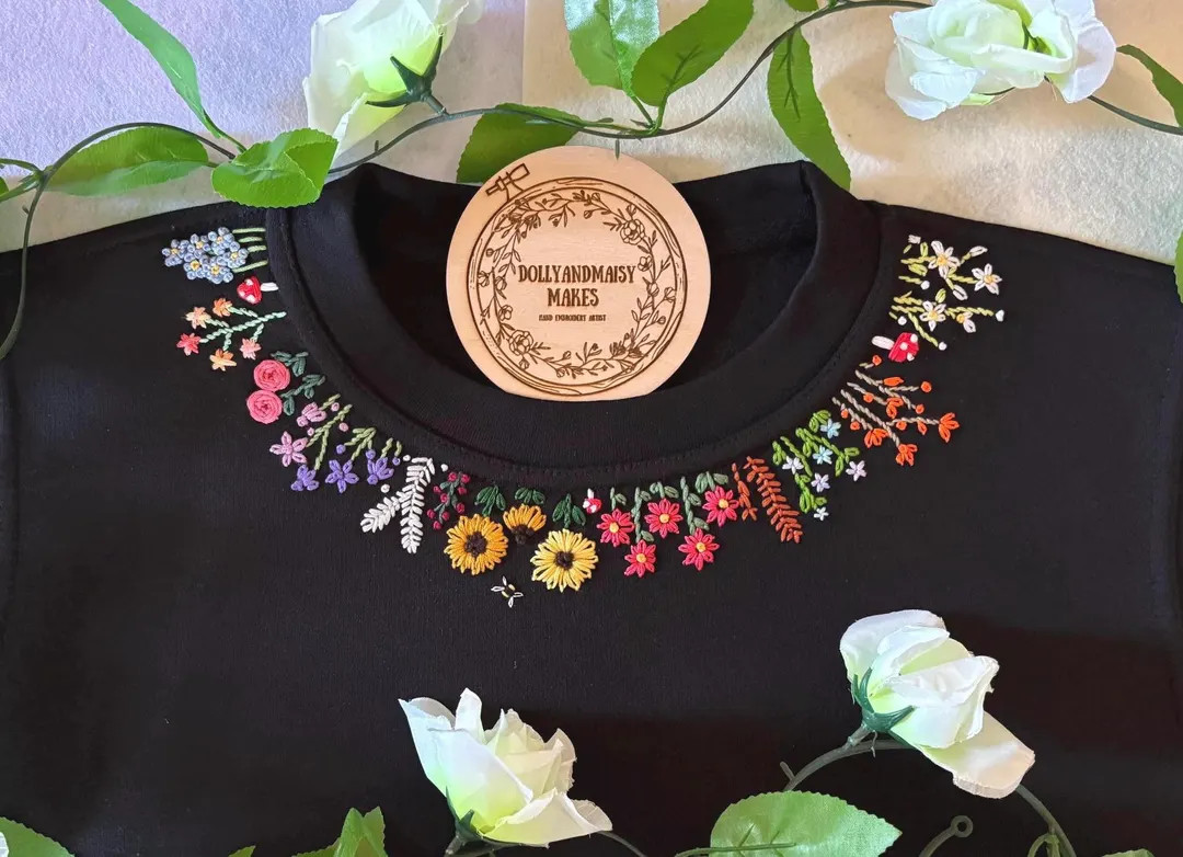 Floral Neckline Hand Embroidered Sweatshirt |Women’s Colourful Sweatshirt | Pretty Floral Desig... | Etsy (US)