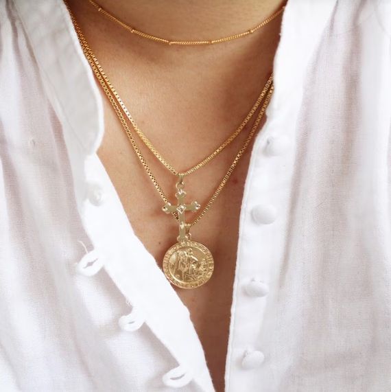 Gold Coin Necklace  Saint Christopher Necklace  14K Gold | Etsy | Etsy (US)