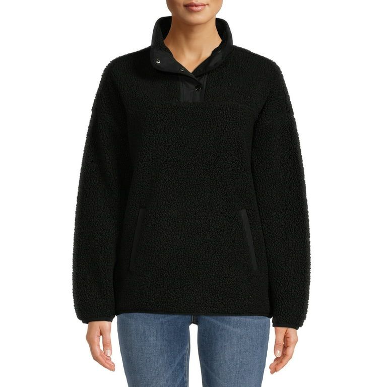 Time and Tru Women's and Plus Quarter Snap Faux Sherpa Jacket | Walmart (US)