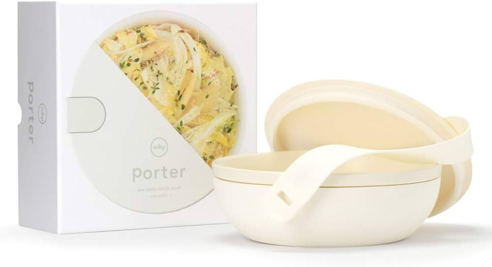 W&P Porter Ceramic Bowl Lunch Container w/ Protective Non-slip Exterior, Cream 1 Liter | Lid & Sn... | Amazon (US)