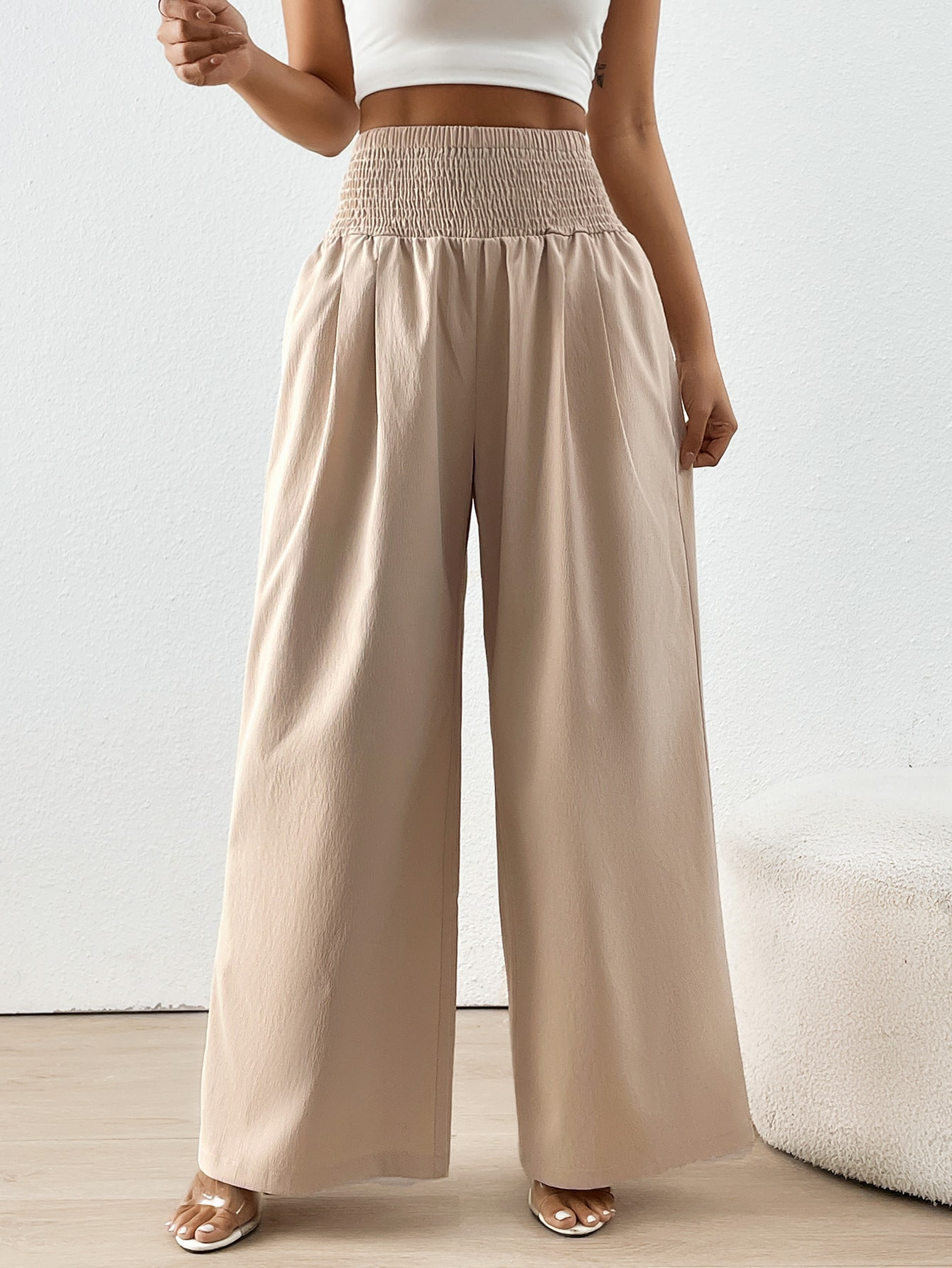 SHEIN Essnce Solid Wide Leg Pants | SHEIN