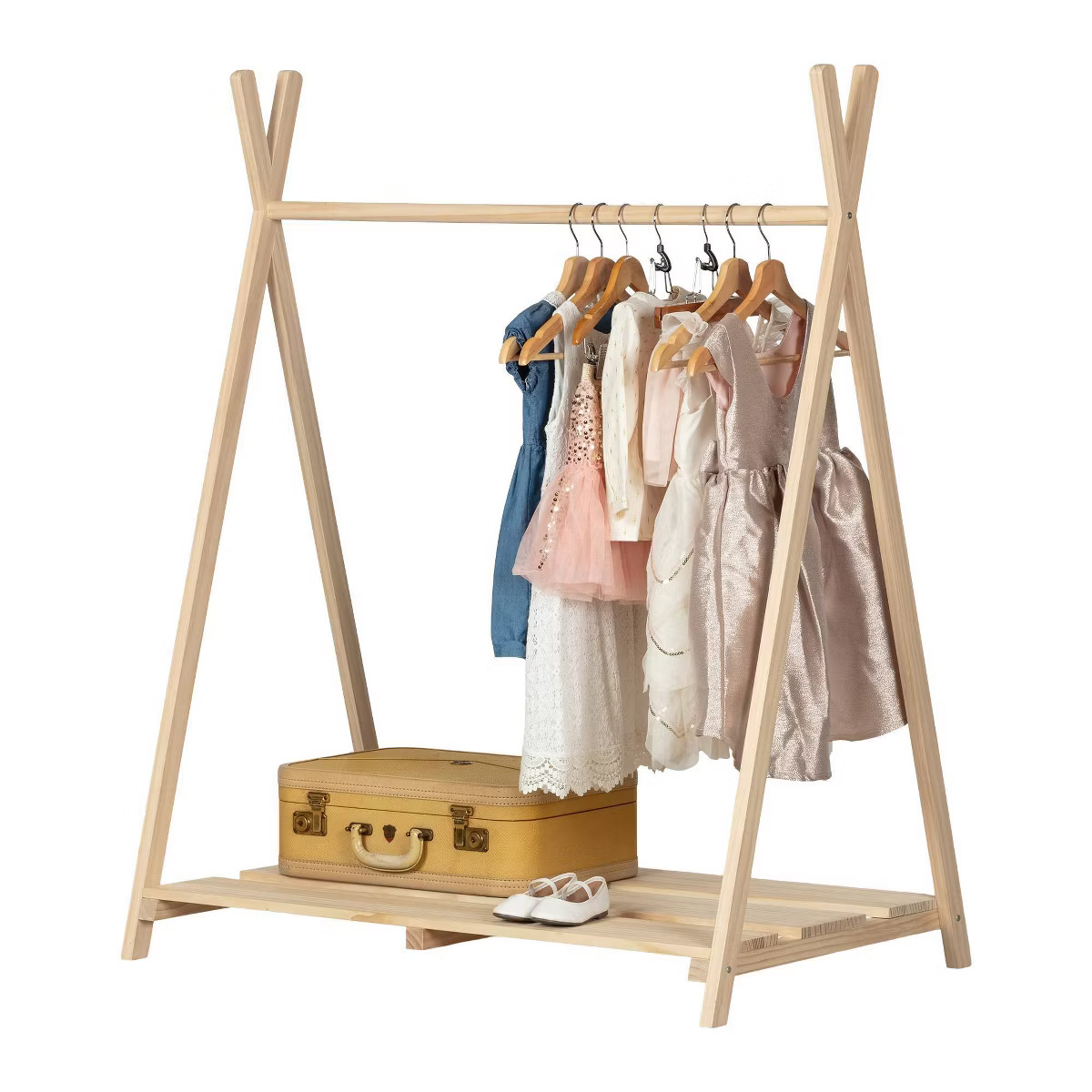 Sweedi Scandinavian Kids' Clothes Rack Natural Wood - South Shore: Montessori Wooden Kids Wardrob... | Target