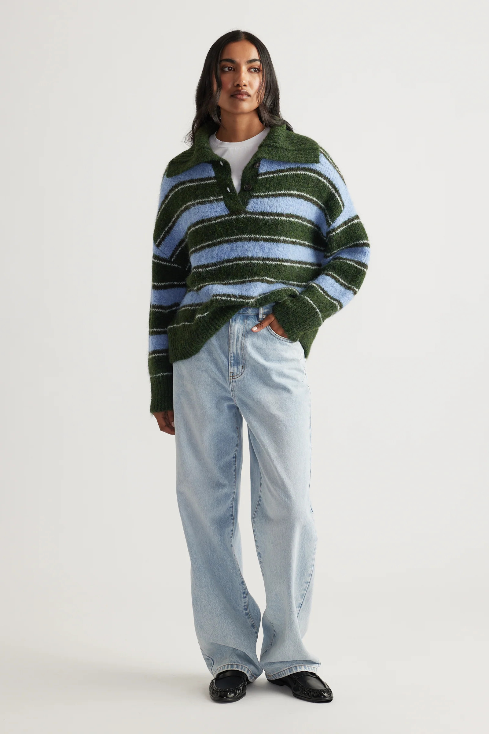 Riley Knit Polo - Green Stripe | DECJUBA