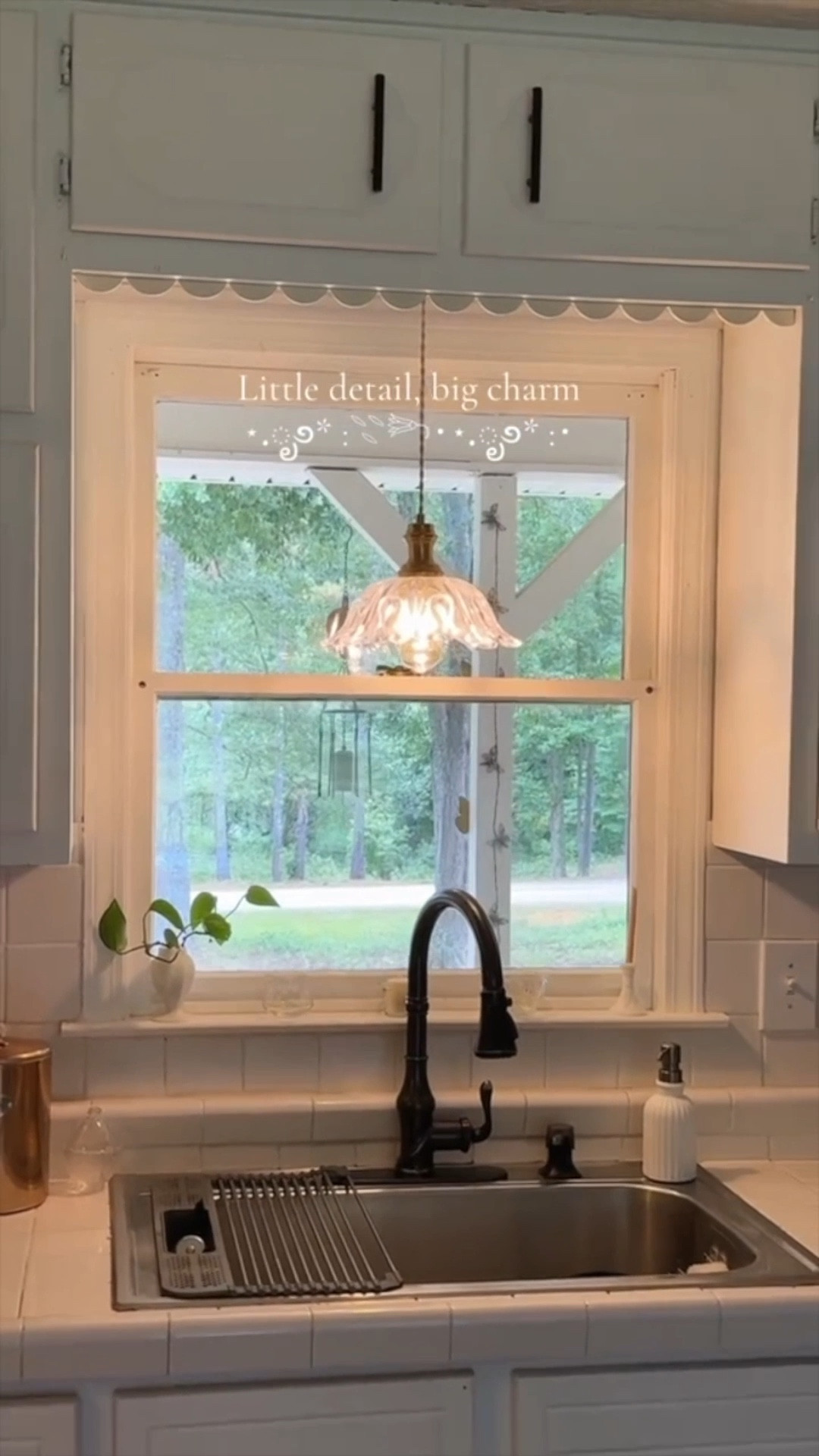 Easy DIY: Add Scallop Trim to Your Cabinets 🪚✨

Want to add instant charm to your kitchen without using power tools? Try this simple scallop trim trick! It’s like adding a little ruffle to your cabinets and it makes the whole space smile.

Supplies: • Scallop trim • Paint + paintbrush • Sandpaper • This hand saw (so easy to use!) • Command strips

Steps:
1. Measure and cut your trim to fit your cabinet.
2. Lightly sand if needed, then paint your trim and let it dry.
3. Stick two command strips together, then remove one backing and press it on the painted side of the trim near the top. I used two sets for longer pieces.
4. Remove the other backing from the strips.
5. Press the trim onto the underside of your cabinet.
6. Repeat for each section.

That’s it! A sweet detail with big impact, no tools, no stress.



#LTKHome #LTKFindsUnder50