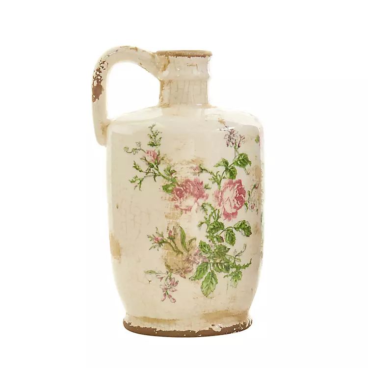 Shabby Chic Ivory Floral Pitcher Vase | Kirkland's Home