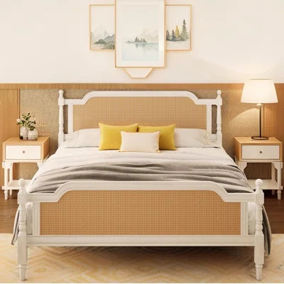 Chikezie Solid Wood Platform Bed Frame with Headboard, Bohemian Style Wicker Bed Frame with Headboard | Wayfair North America