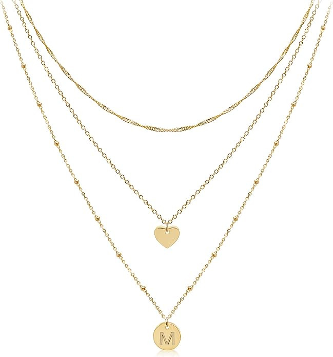 Aisansty Dainty Layered Initial Choker Necklaces Handmade 14K Gold Plated Tiny Heart Personalized... | Amazon (US)