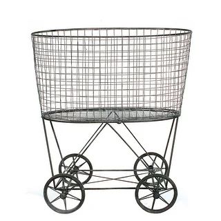 Vintage Metal Laundry Basket with Wheels | Bed Bath & Beyond