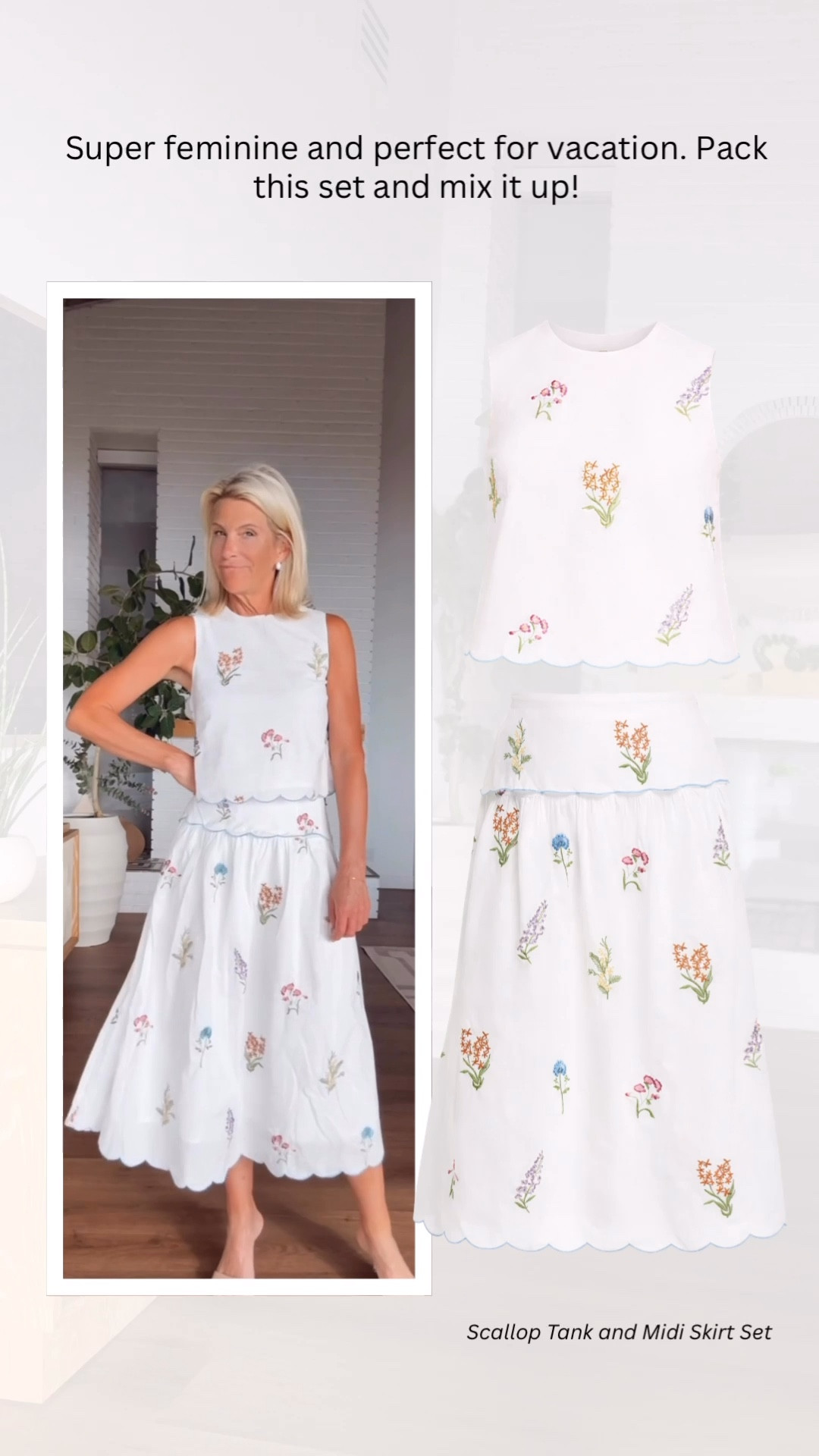 Feminine summer skirt set outfit ideas.