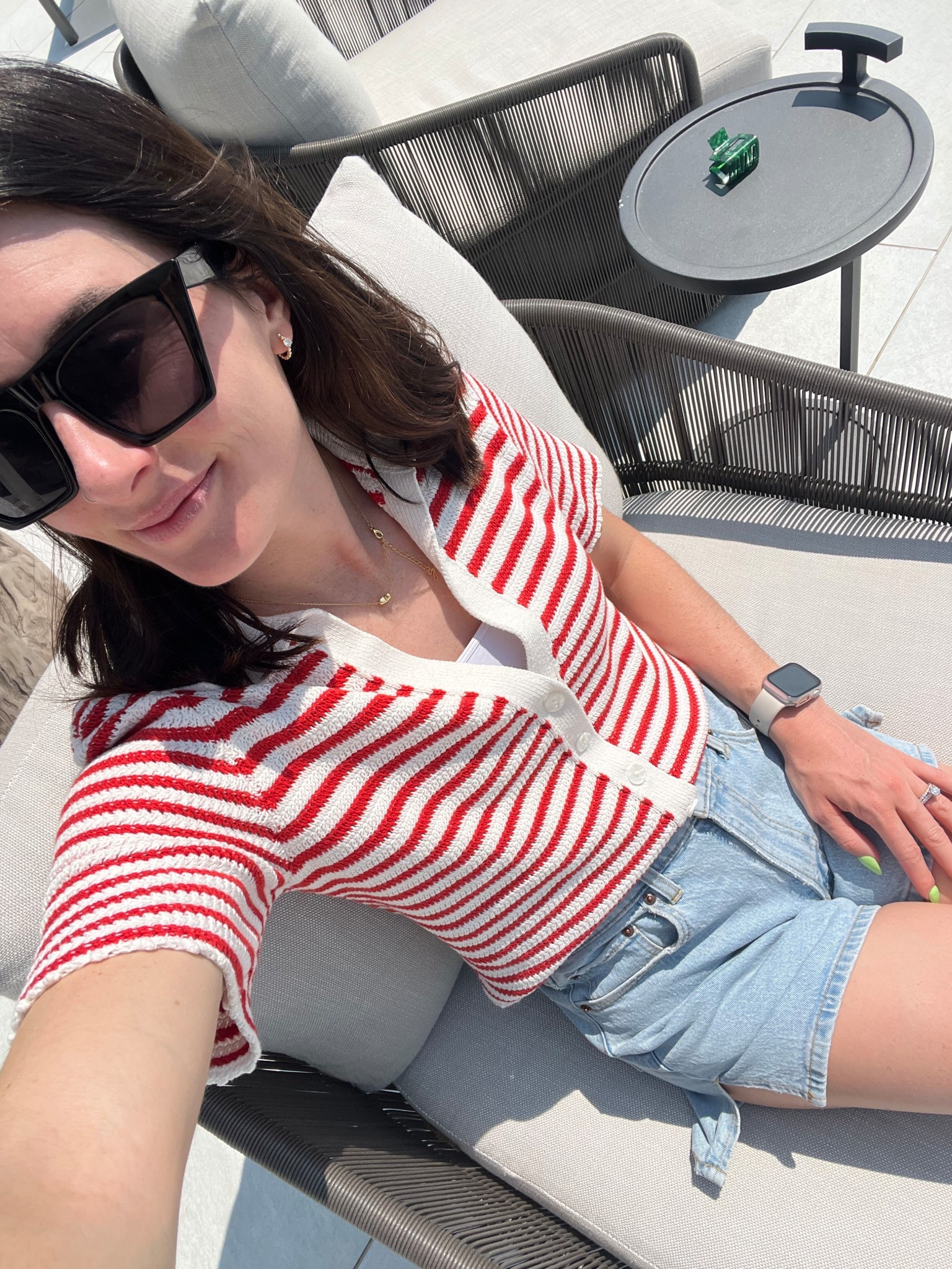Summer outfit; crochet top and shorts; Abercrombie dad shorts; summer top and shorts; crochet polo; Abercrombie outfits; Wearing a small in a polo and size 27 in shorts! 

#LTKStyleTip #LTKSeasonal #LTKSummerEdit